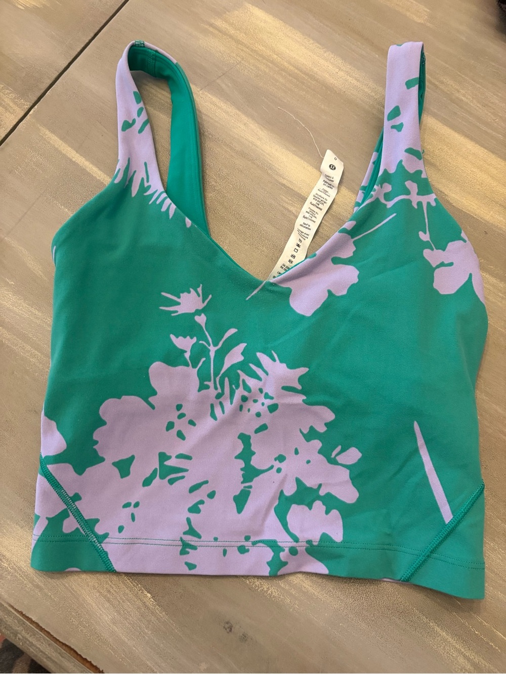 Lululemon Green & Lavender Floral Crop Tank Top